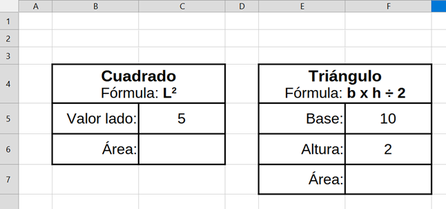Ejemplo de fórmulas en hoja de cálculo